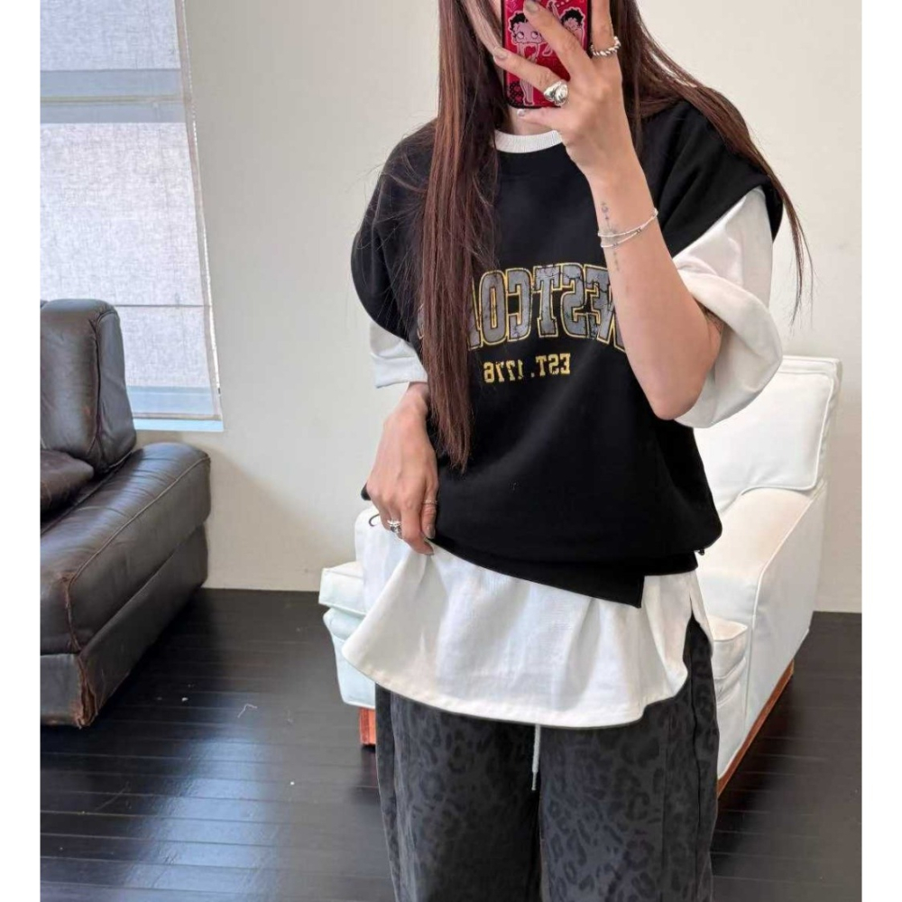 韓國女裝 Blackfriday 黑五美式落肩洗舊感上衣-細節圖8