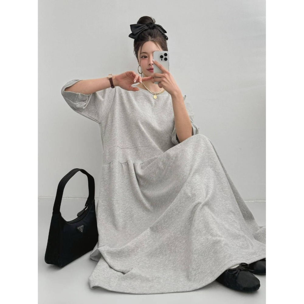 韓國女裝 Byyoul -素色法式袖寬鬆洋裝-細節圖2