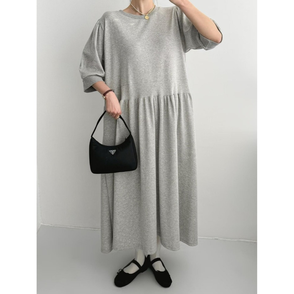 韓國女裝 Byyoul -素色法式袖寬鬆洋裝-細節圖6