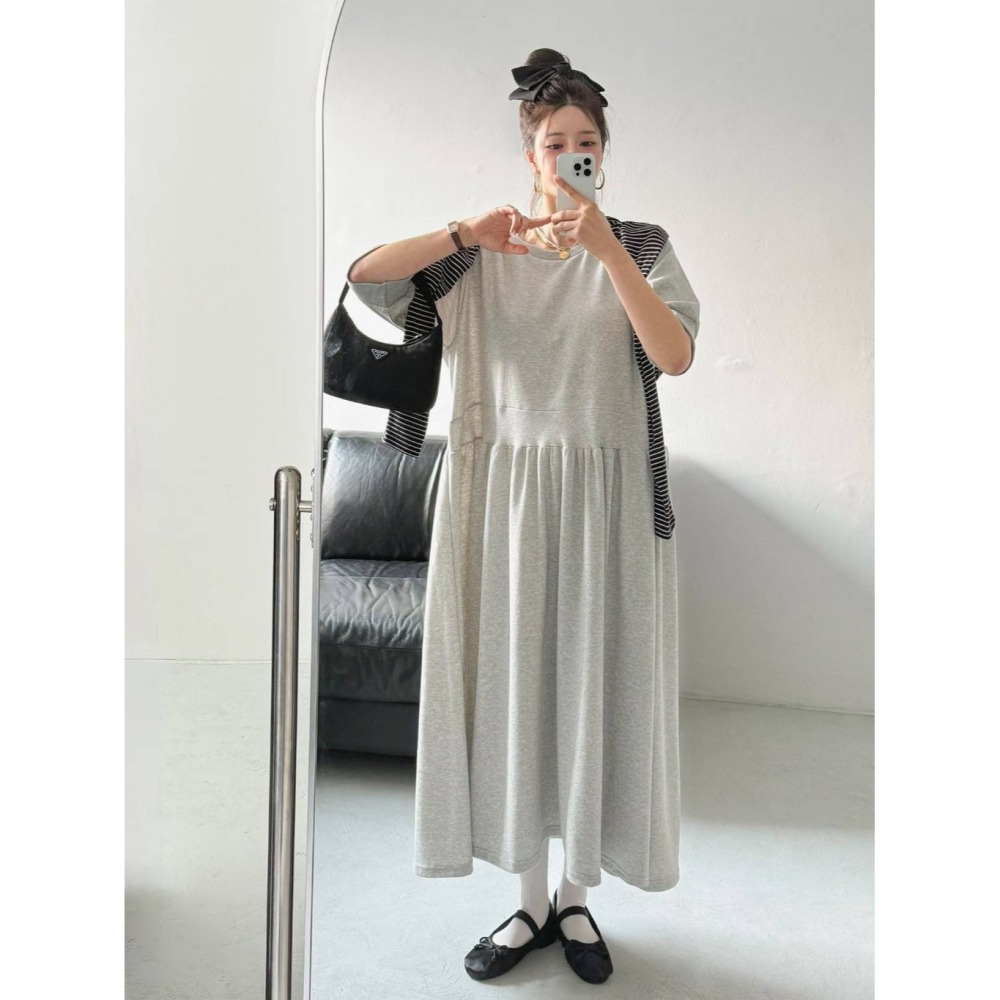 韓國女裝 Byyoul -素色法式袖寬鬆洋裝-細節圖8