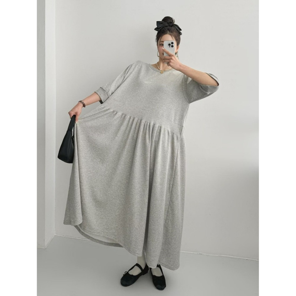 韓國女裝 Byyoul -素色法式袖寬鬆洋裝-細節圖9
