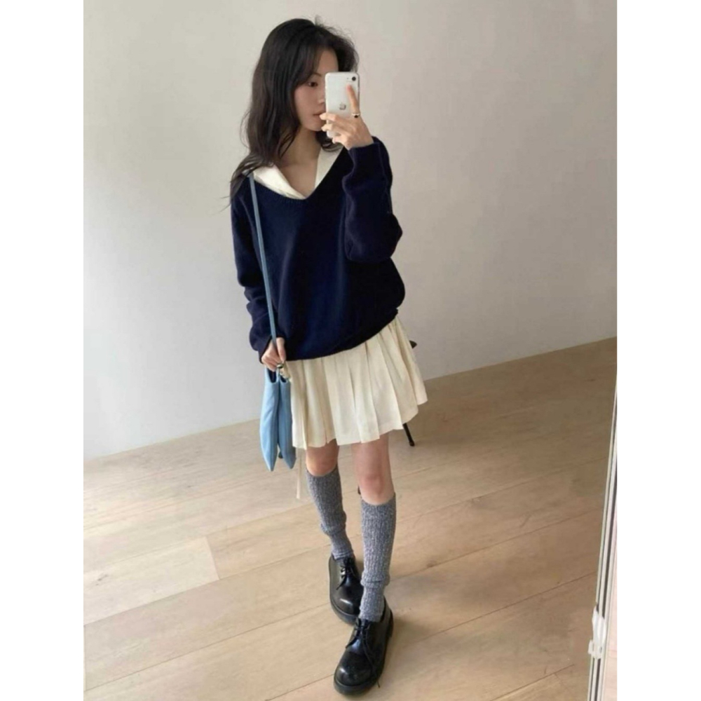 韓國女裝 Punch 波西米亞溫柔造型排釦簍空綁帶長袖上衣 短裙-細節圖3