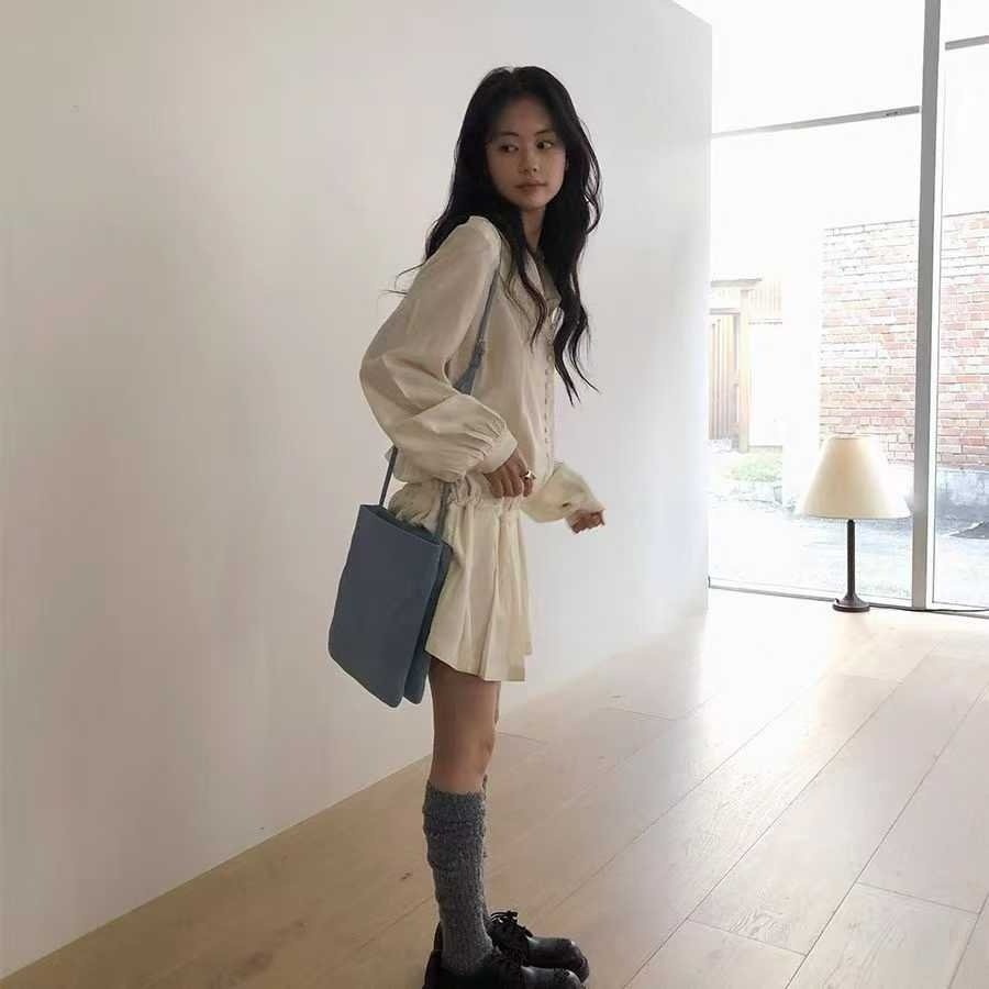 韓國女裝 Punch 波西米亞溫柔造型排釦簍空綁帶長袖上衣 短裙-細節圖7