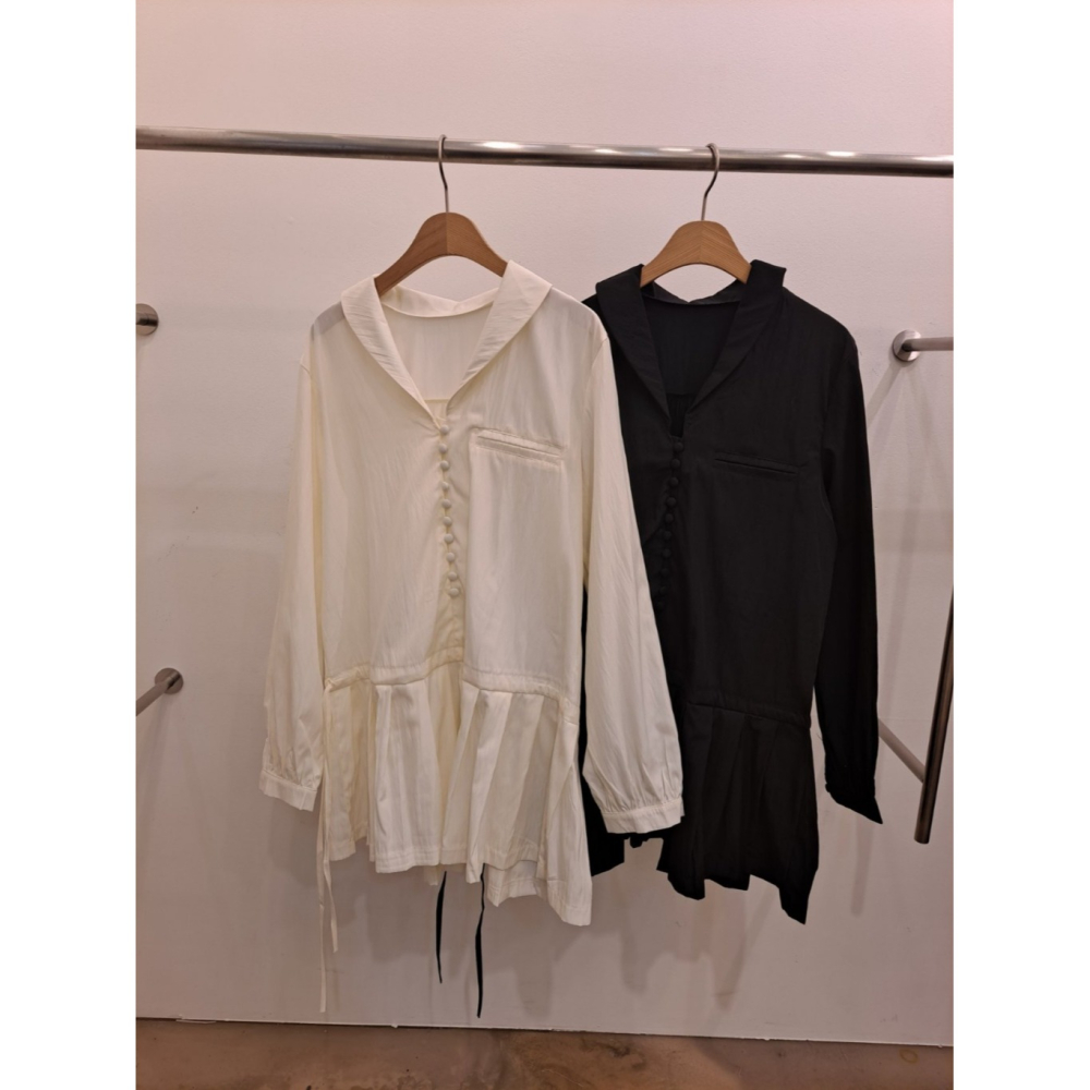 韓國女裝 Punch 波西米亞溫柔造型排釦簍空綁帶長袖上衣 短裙-細節圖9