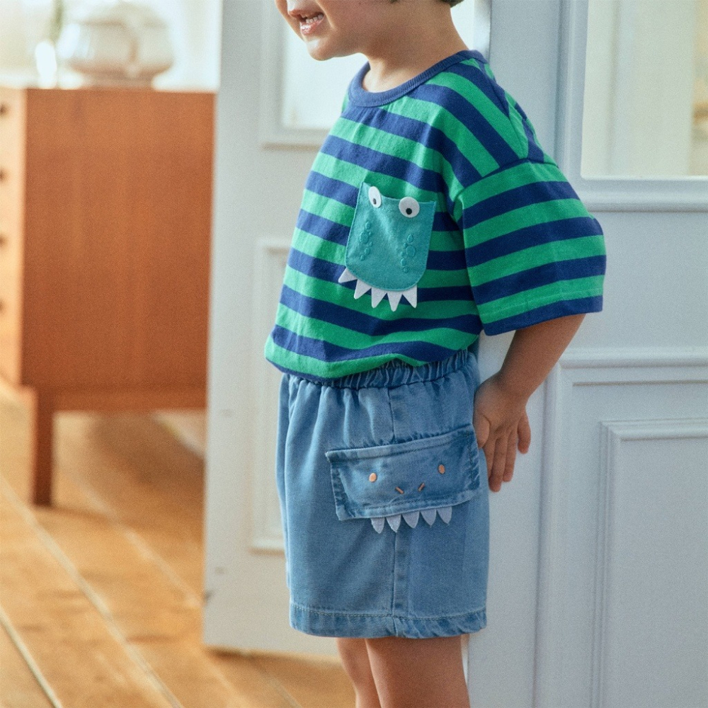 正韓童裝 1stblue 條紋鱷魚小口袋上衣-細節圖8