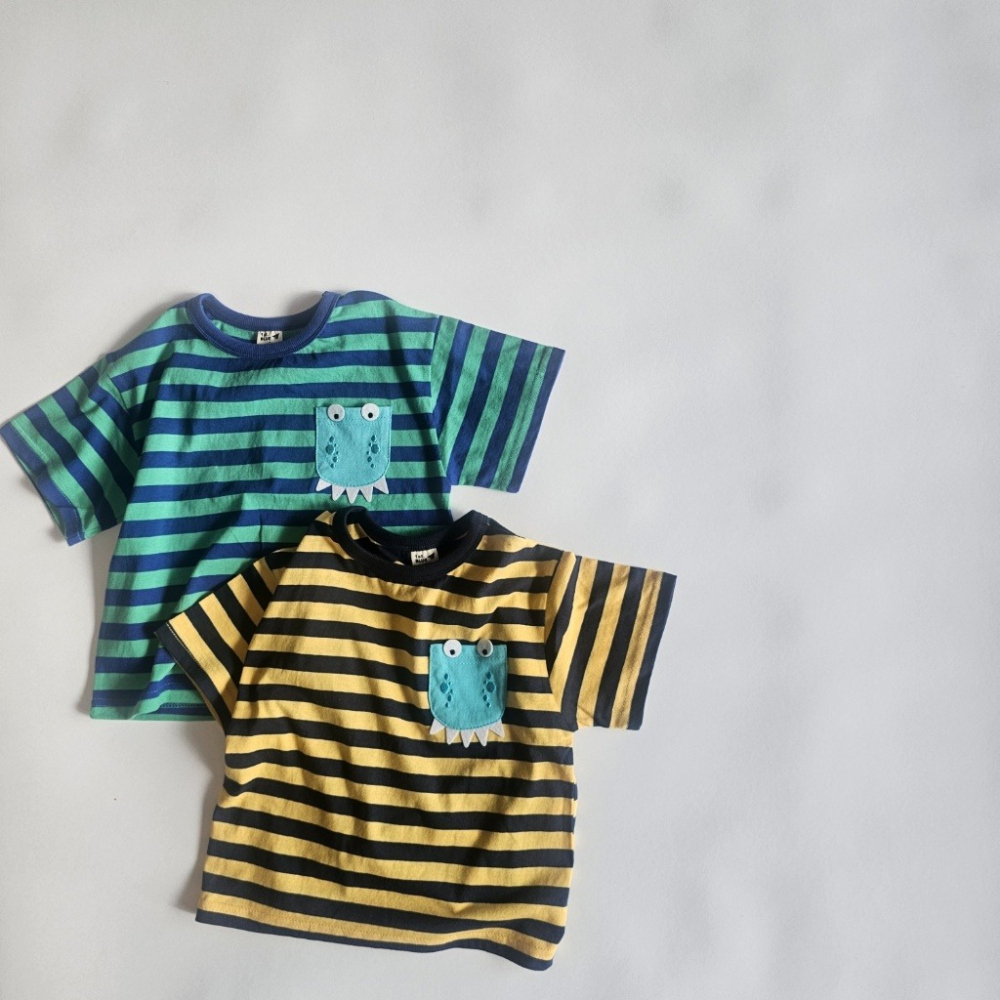 正韓童裝 1stblue 條紋鱷魚小口袋上衣-細節圖9