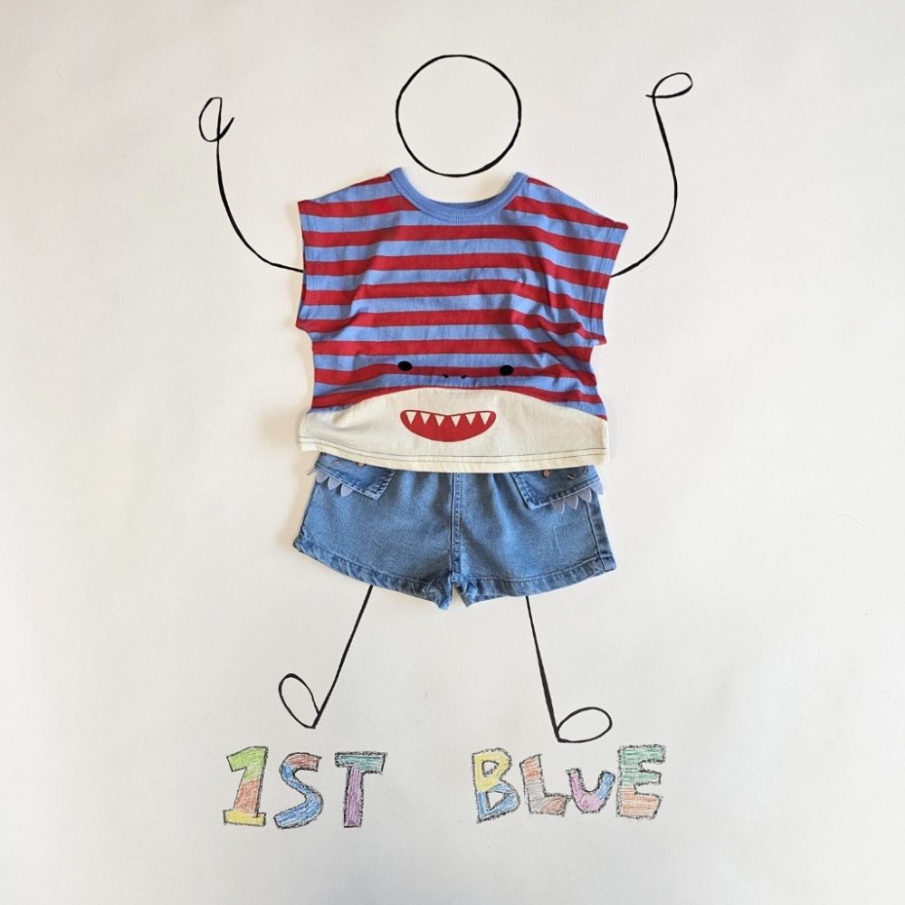 正韓童裝 1stblue 牙齒側口袋牛仔短褲-細節圖5