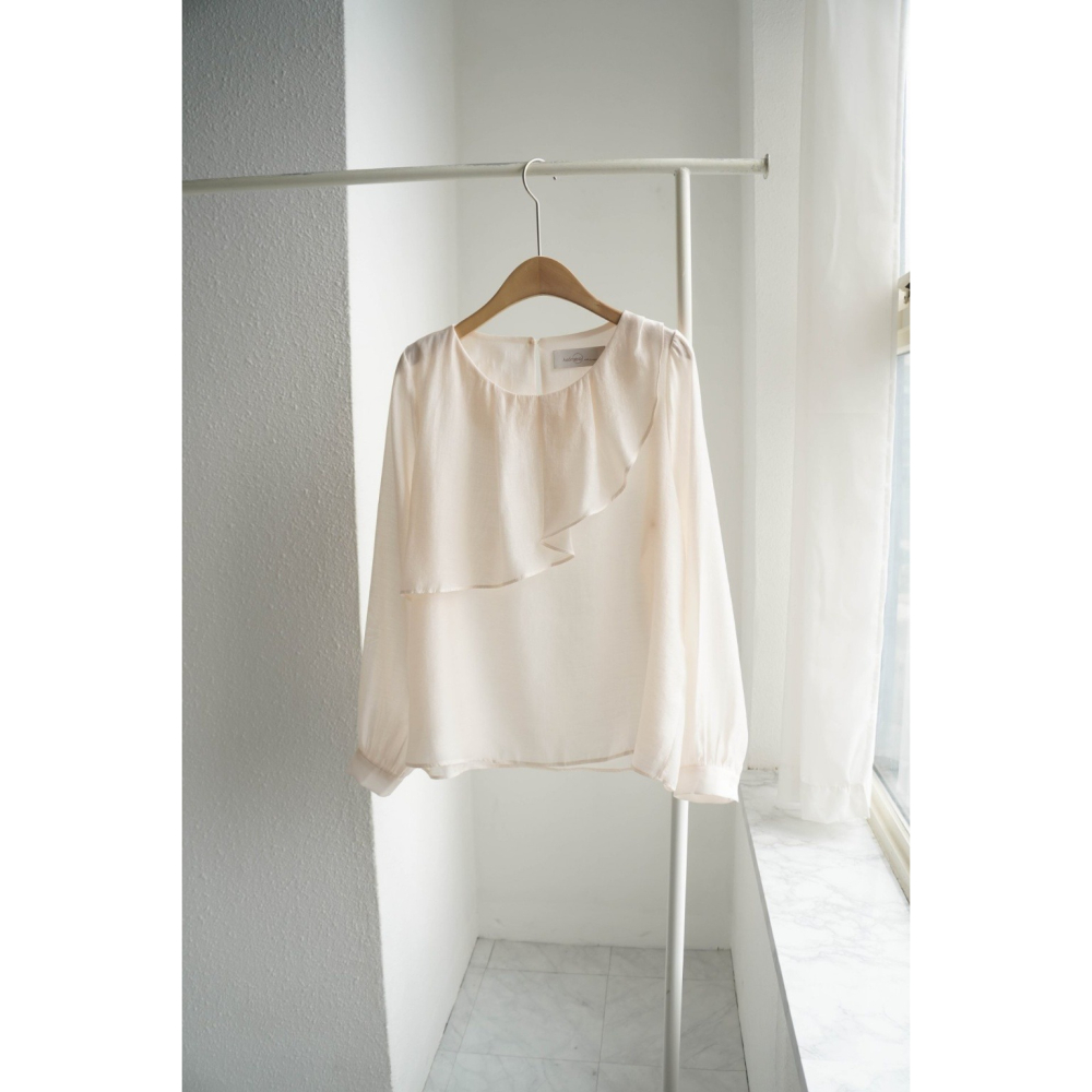 韓國女裝 Adorable 浪漫飄逸荷葉邊領雪紡上衣-細節圖6