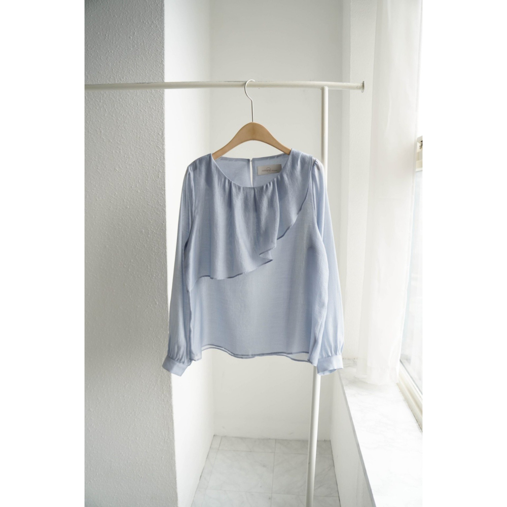 韓國女裝 Adorable 浪漫飄逸荷葉邊領雪紡上衣-細節圖7