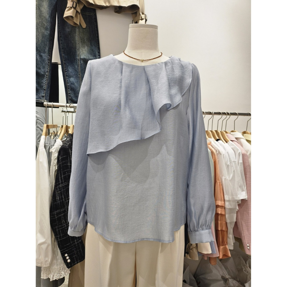 韓國女裝 Adorable 浪漫飄逸荷葉邊領雪紡上衣-細節圖9