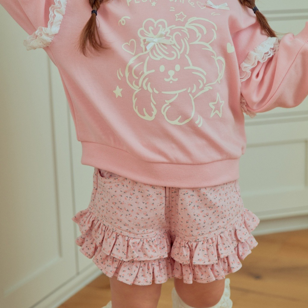 正韓童裝  1stblue  荷葉飾邊碎花短褲裙-細節圖2