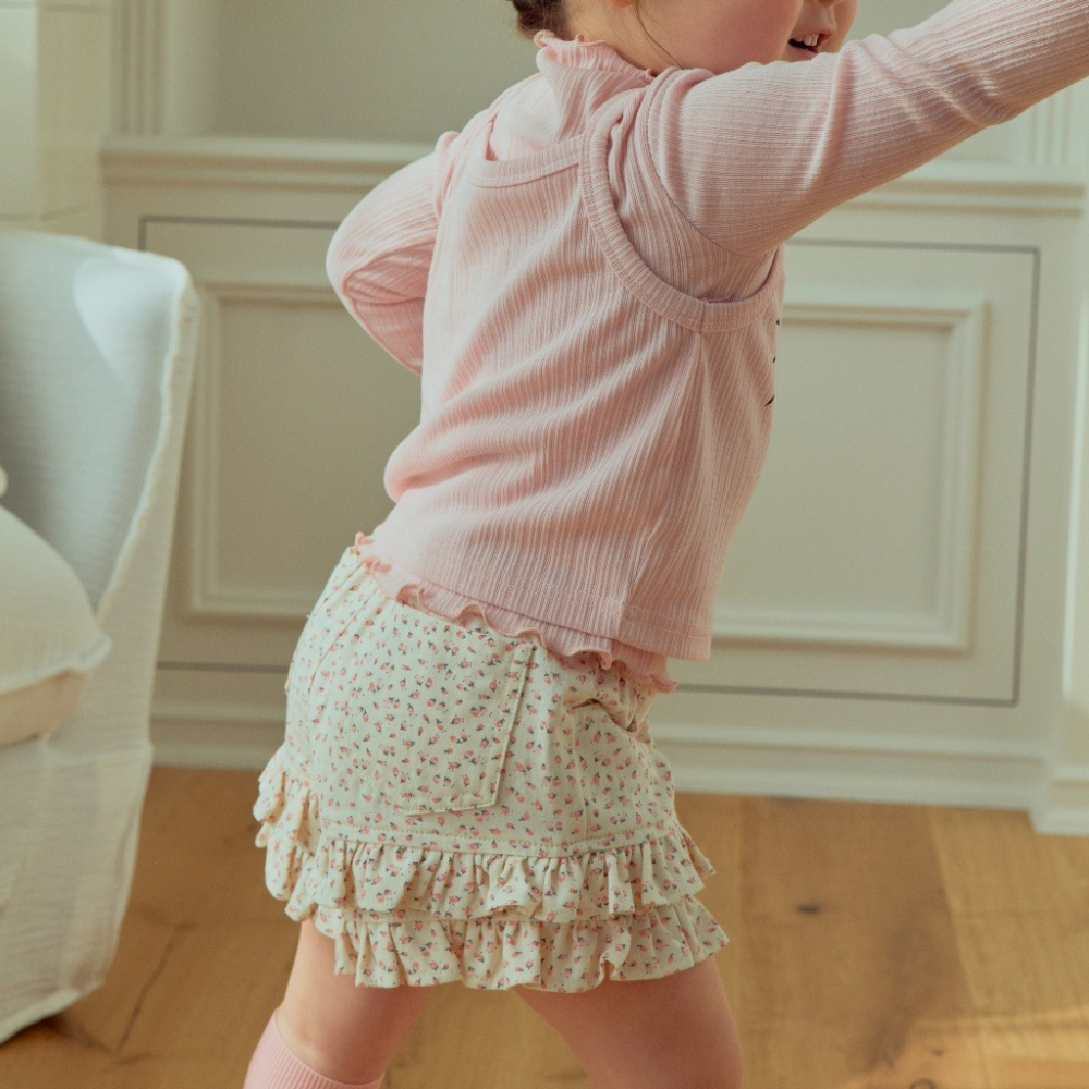 正韓童裝  1stblue  荷葉飾邊碎花短褲裙-細節圖5