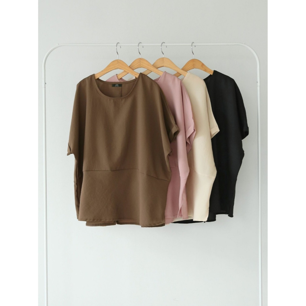 韓國女裝 簡約落肩下擺拼接五分袖上衣-細節圖2