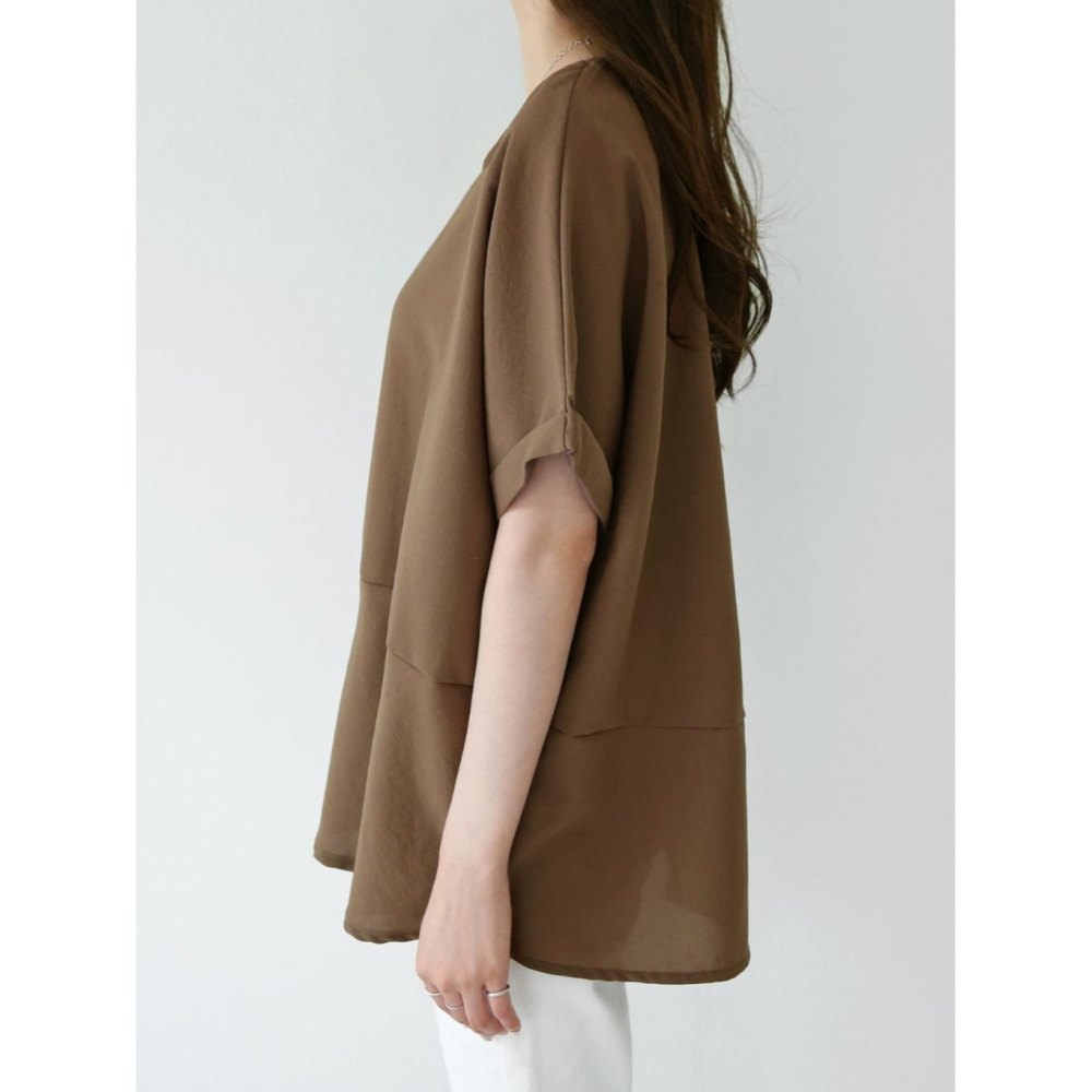 韓國女裝 簡約落肩下擺拼接五分袖上衣-細節圖7