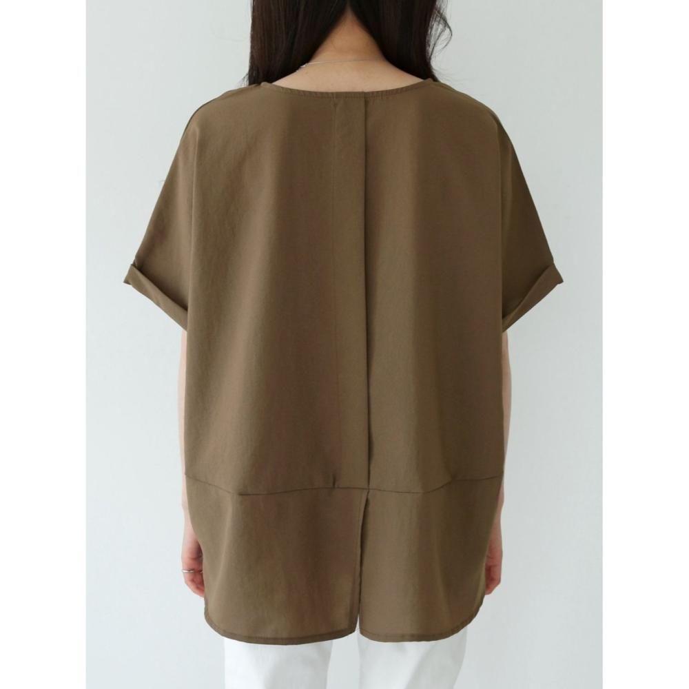 韓國女裝 簡約落肩下擺拼接五分袖上衣-細節圖8