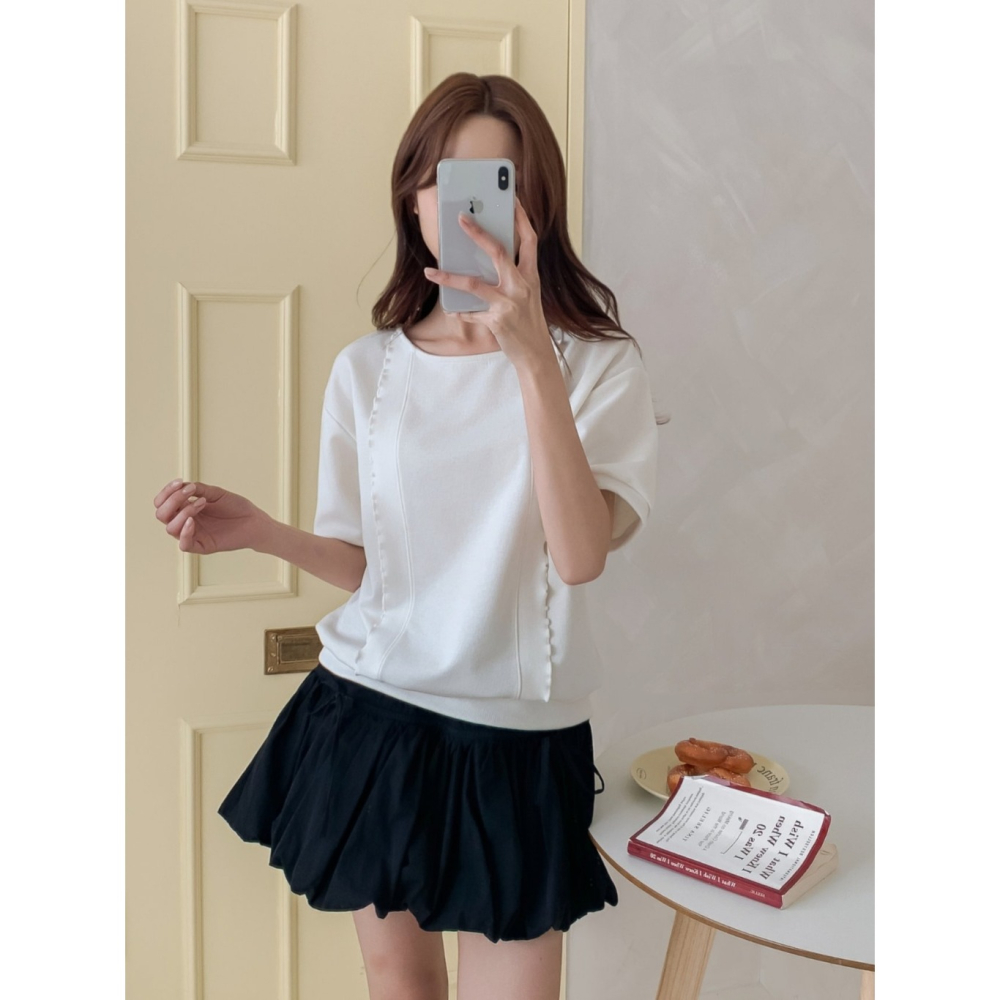 韓國女裝 Kkamjuu 假兩件拼碎花布上衣-細節圖5