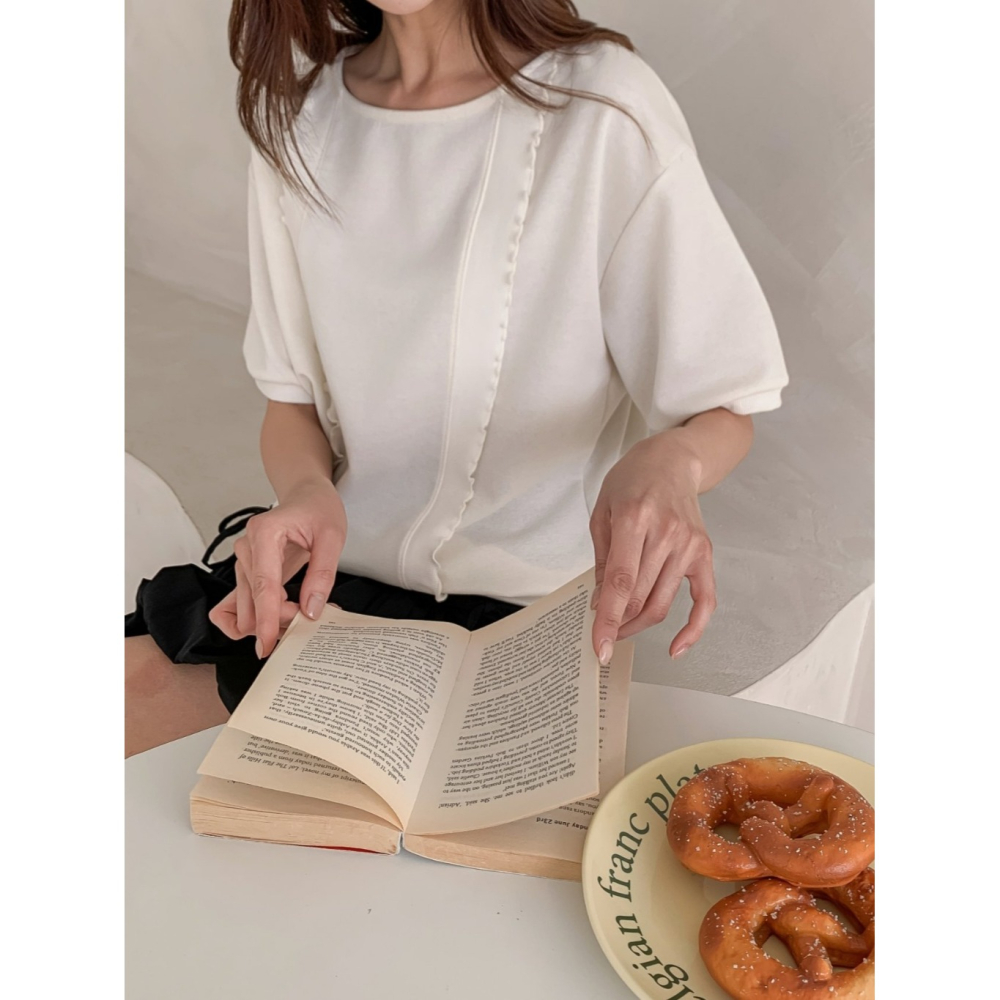 韓國女裝 Kkamjuu 假兩件拼碎花布上衣-細節圖6