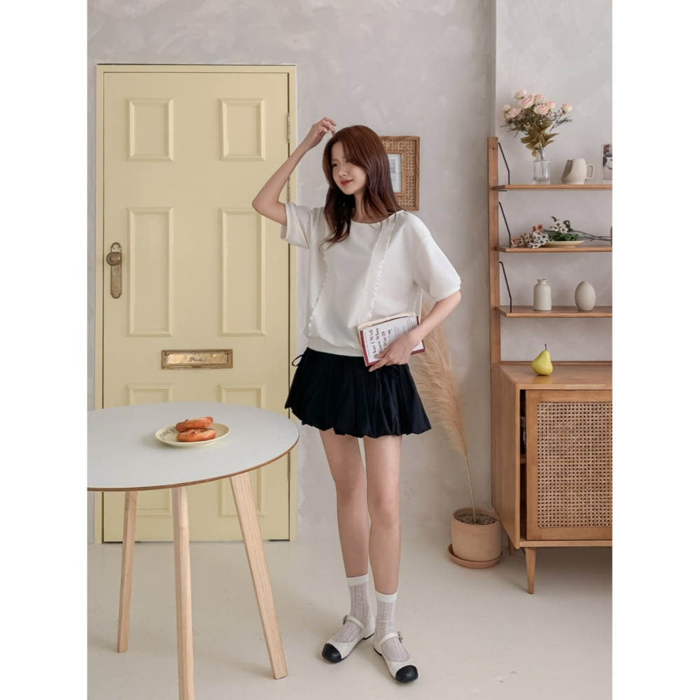 韓國女裝 Kkamjuu 假兩件拼碎花布上衣-細節圖7