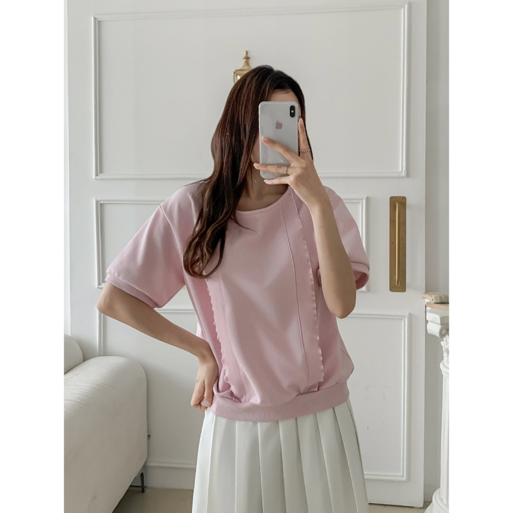 韓國女裝 Kkamjuu 假兩件拼碎花布上衣-細節圖8