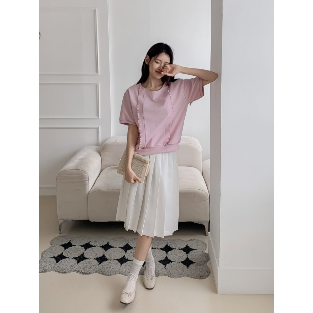 韓國女裝 Kkamjuu 假兩件拼碎花布上衣-細節圖9