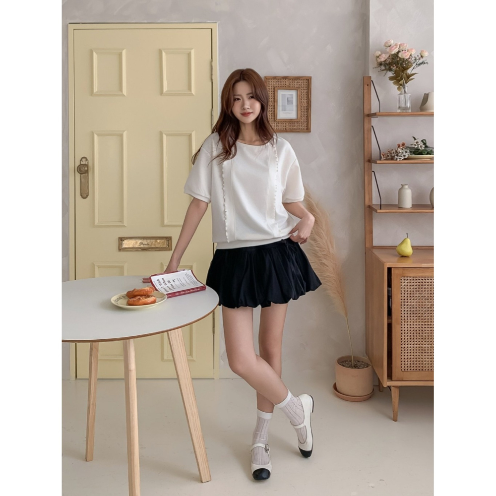 韓國女裝 Kkamjuu 假兩件拼碎花布上衣-細節圖10