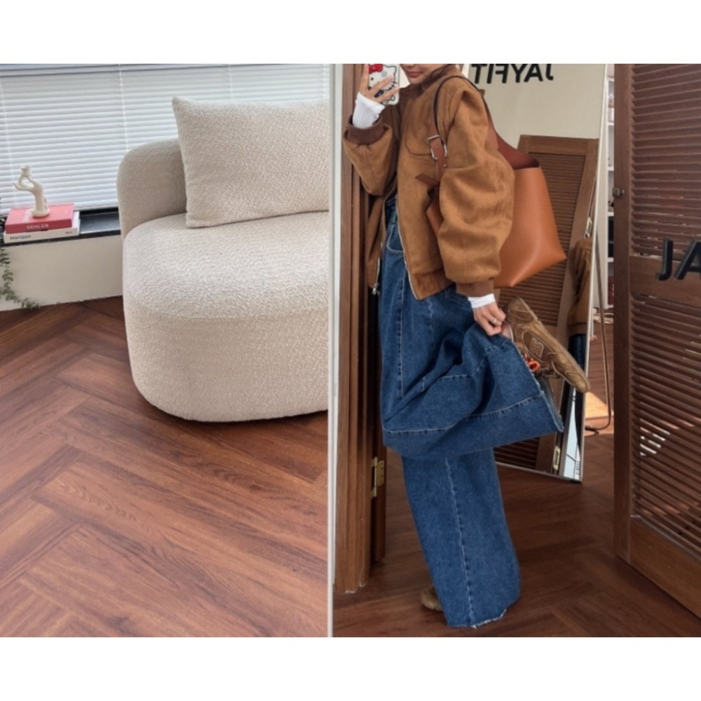 韓國女裝 Punch 復古美式開衩線牛仔闊腿褲-細節圖6