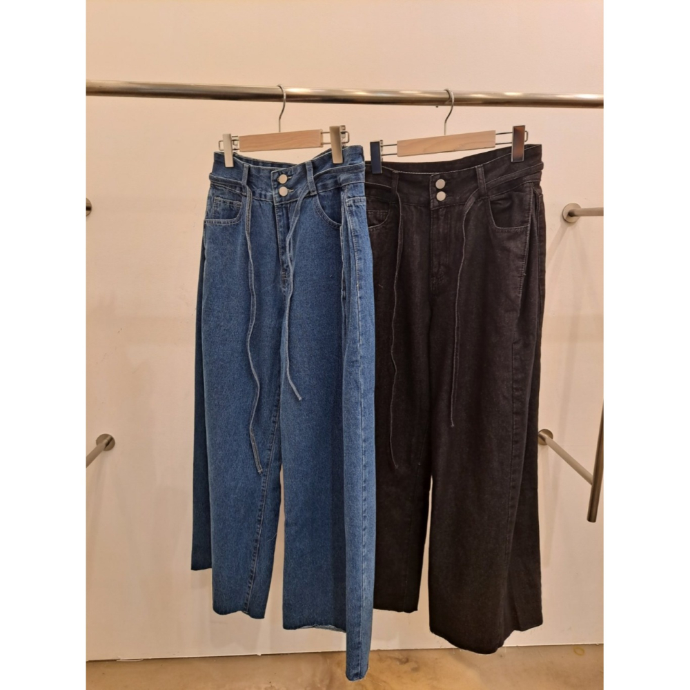 韓國女裝 Punch 復古美式開衩線牛仔闊腿褲-細節圖7