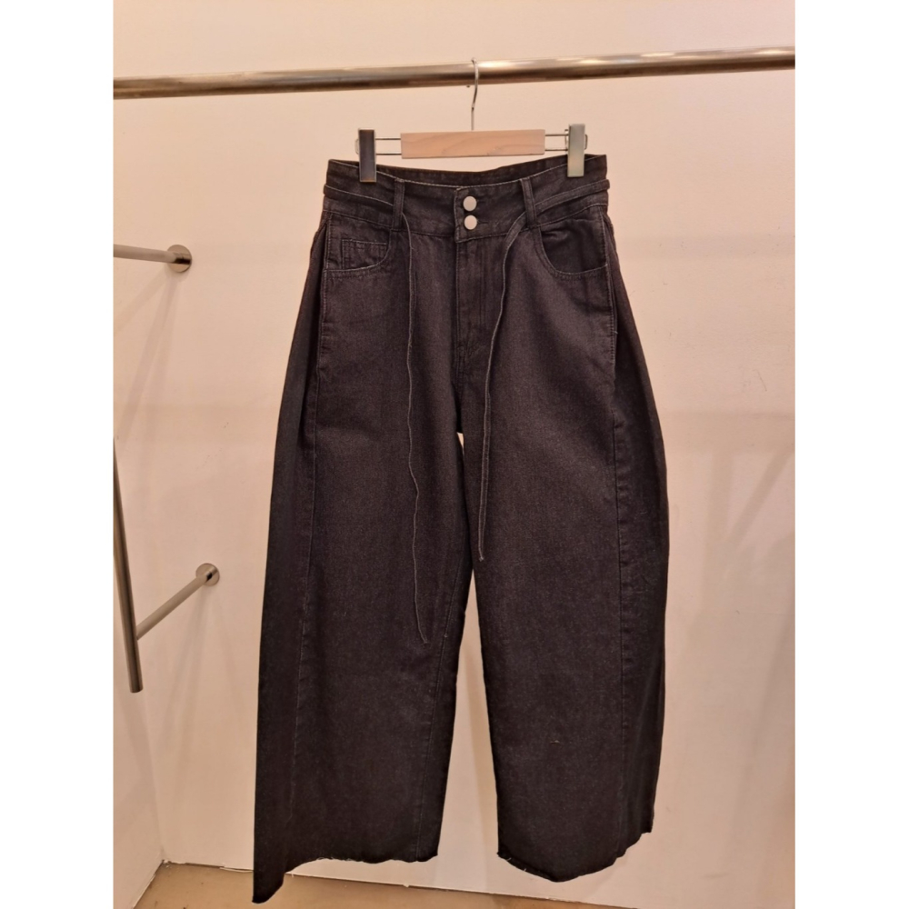 韓國女裝 Punch 復古美式開衩線牛仔闊腿褲-細節圖9