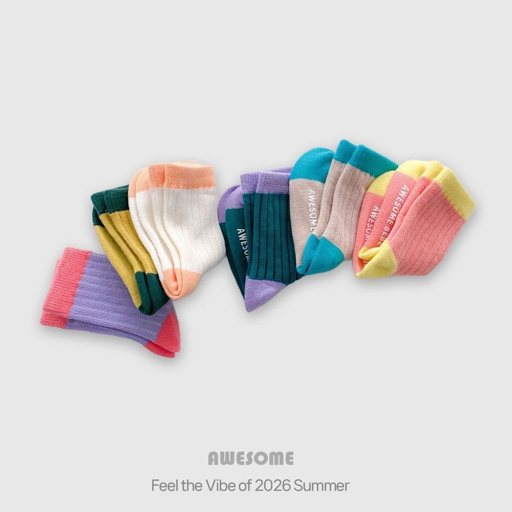 韓國童裝 Awesome 迎夏撞色拼接坑條紋襪 <三雙組>-細節圖9