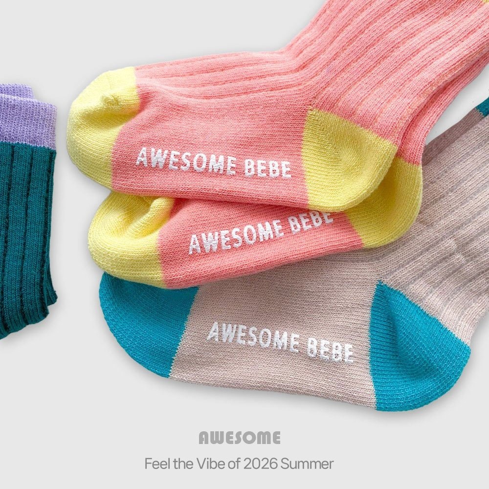 韓國童裝 Awesome 迎夏撞色拼接坑條紋襪 <三雙組>-細節圖10