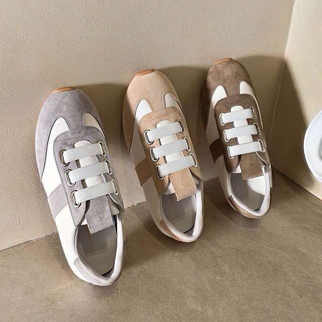 韓國女裝女鞋 Guelderrose 拼色皮免綁帶休閒運動鞋-細節圖2