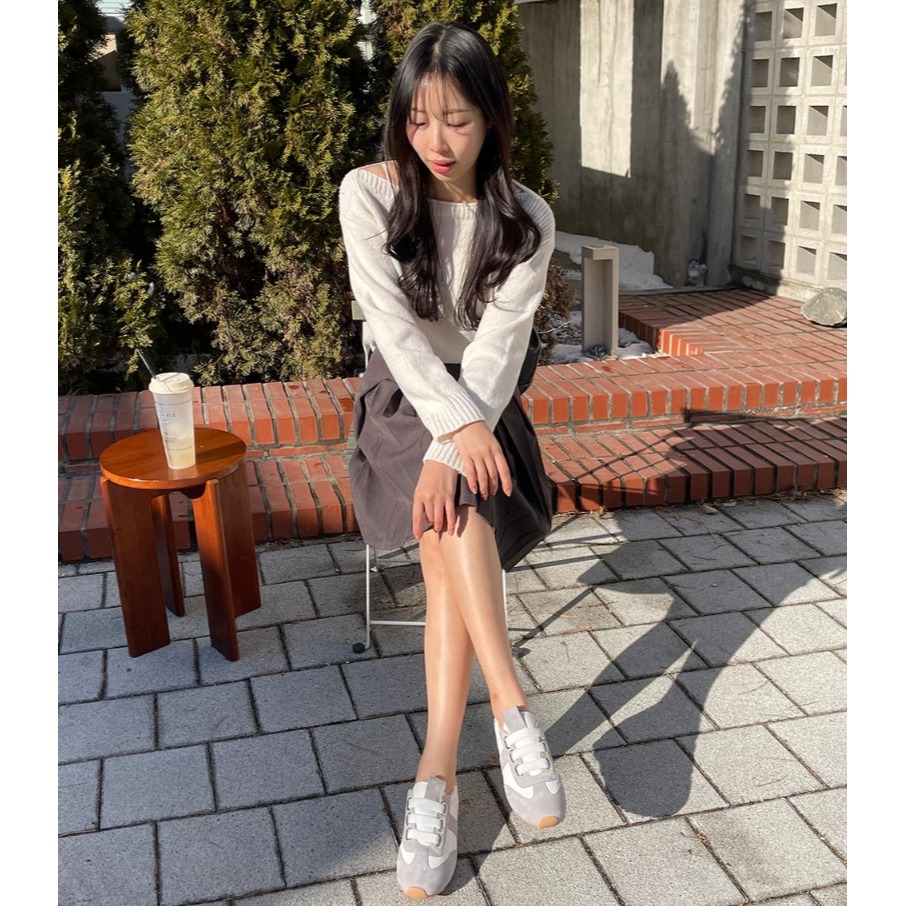 韓國女裝女鞋 Guelderrose 拼色皮免綁帶休閒運動鞋-細節圖5