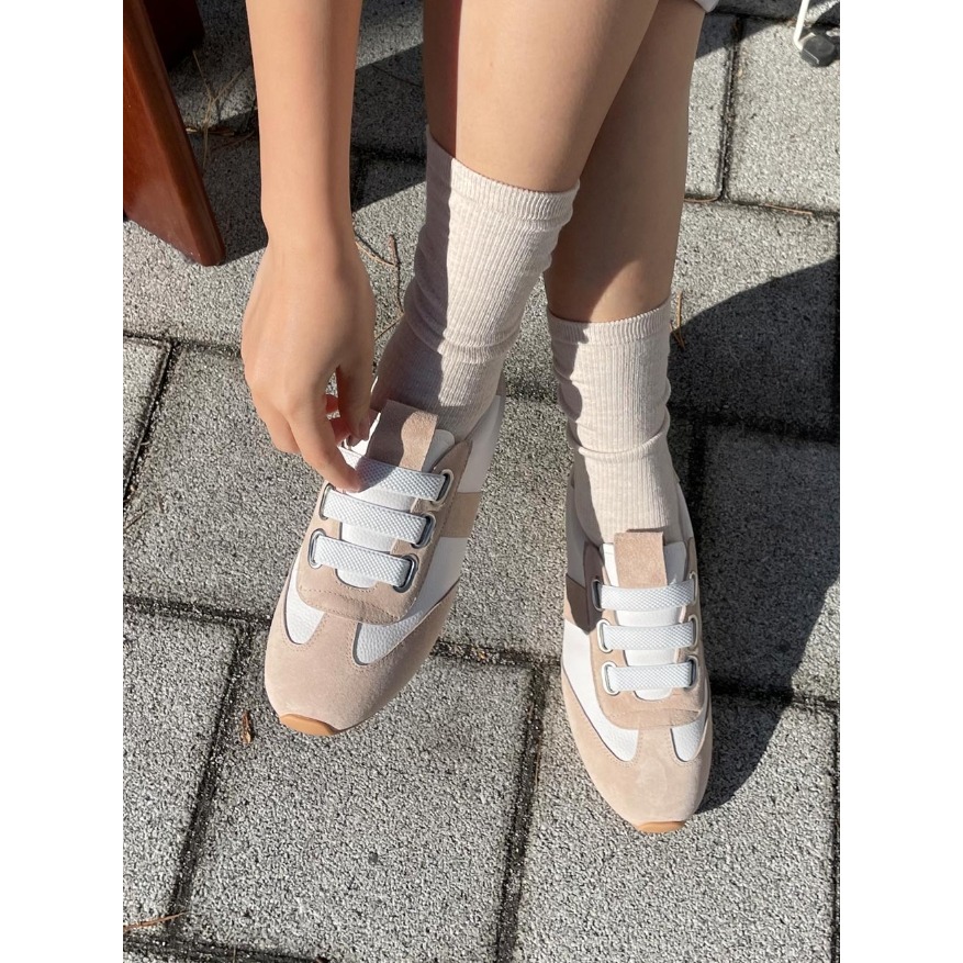 韓國女裝女鞋 Guelderrose 拼色皮免綁帶休閒運動鞋-細節圖7