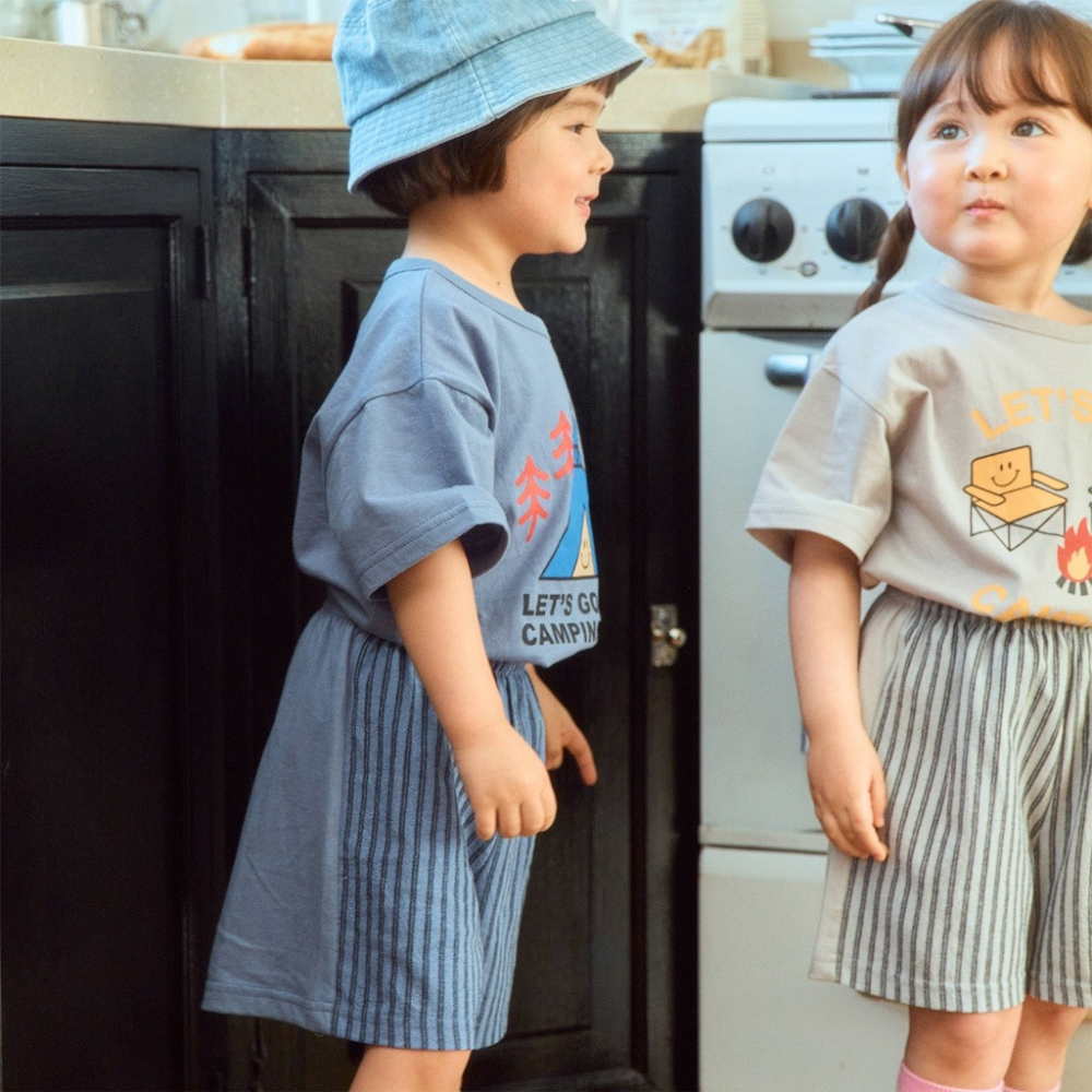 正韓童裝  1stblue  素色直條紋拼接五分短褲-細節圖2