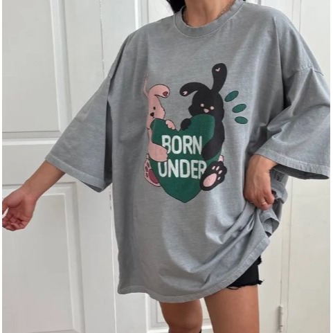 韓國女裝 Macbrother 黑兔粉兔抱抱愛心一起穿T恤-細節圖7