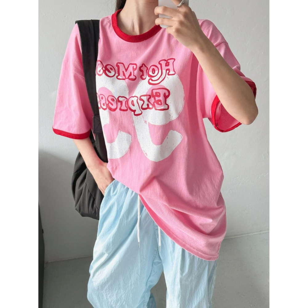 韓國女裝 Cl 復古字母 寬鬆休閒T恤-細節圖2