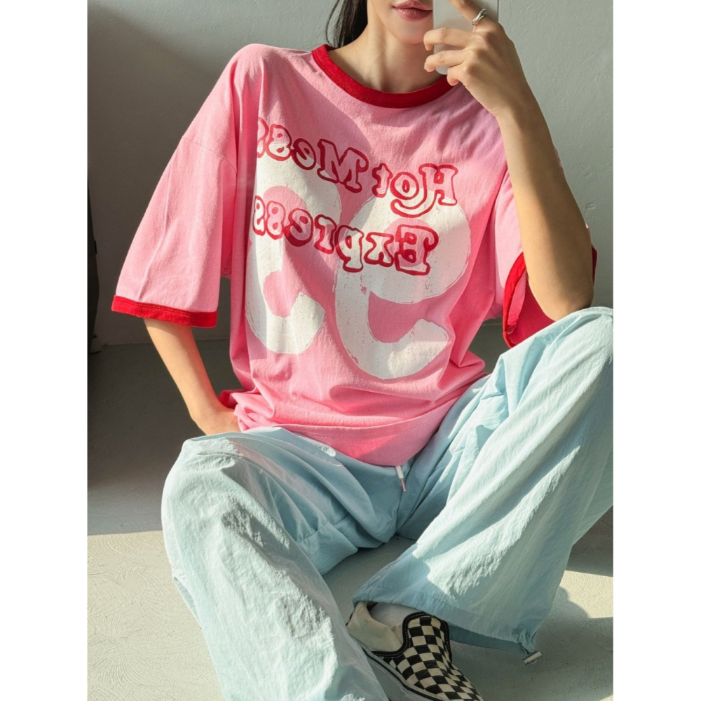 韓國女裝 Cl 復古字母 寬鬆休閒T恤-細節圖3