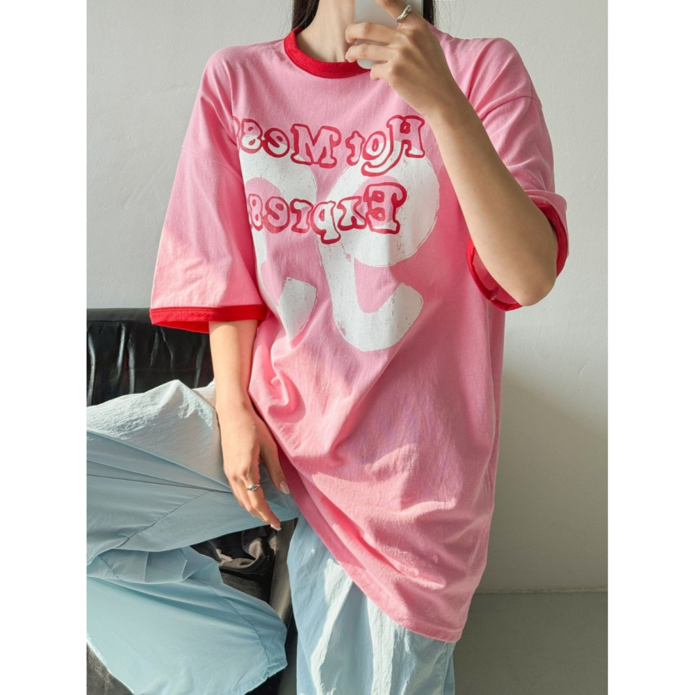 韓國女裝 Cl 復古字母 寬鬆休閒T恤-細節圖6