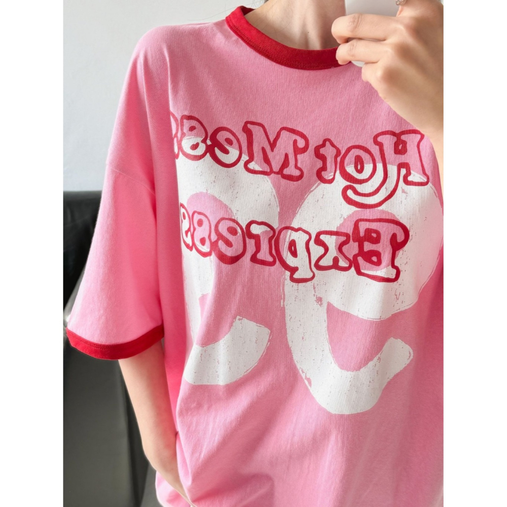 韓國女裝 Cl 復古字母 寬鬆休閒T恤-細節圖8