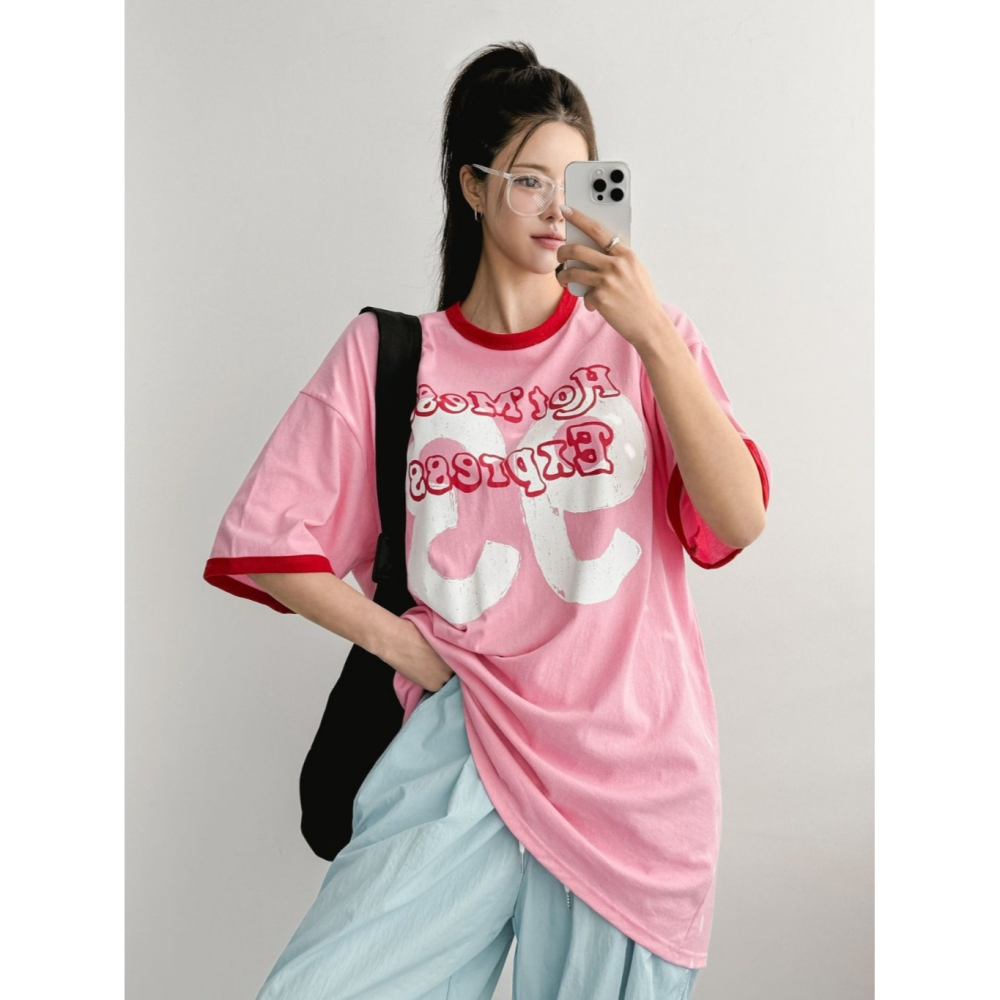 韓國女裝 Cl 復古字母 寬鬆休閒T恤-細節圖9