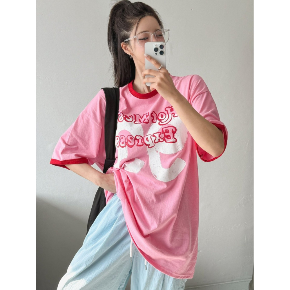 韓國女裝 Cl 復古字母 寬鬆休閒T恤-細節圖10