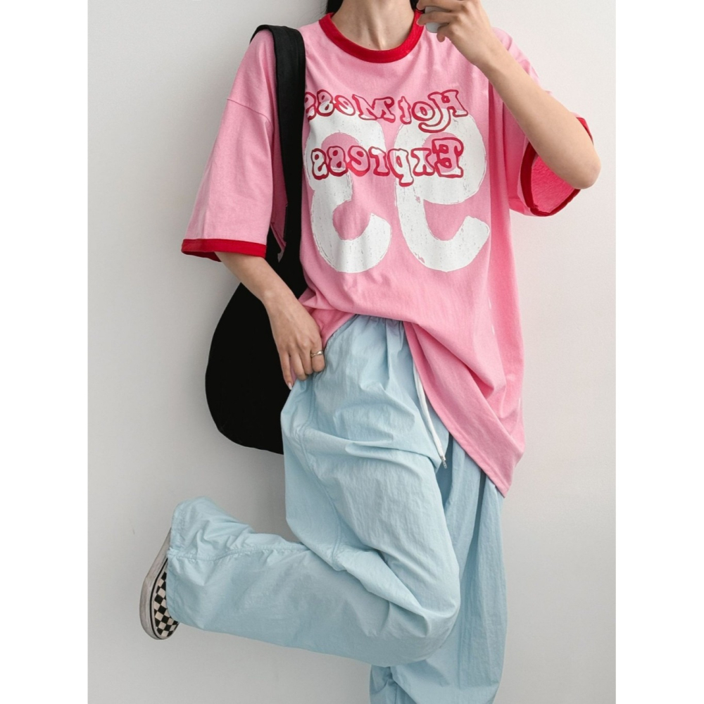 韓國女裝 Cl 復古字母 寬鬆休閒T恤-細節圖11