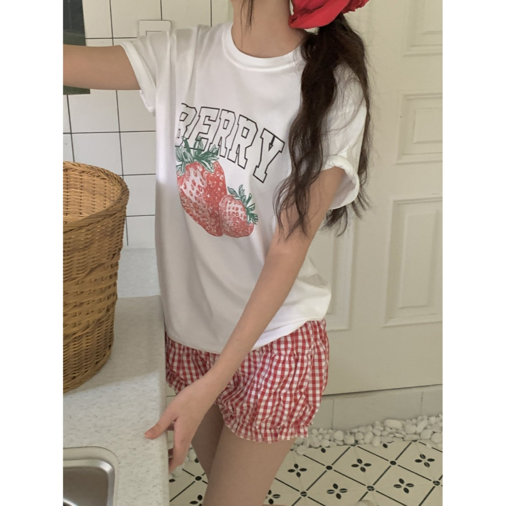 韓國女裝 Obe 可愛草莓少女T恤-細節圖4