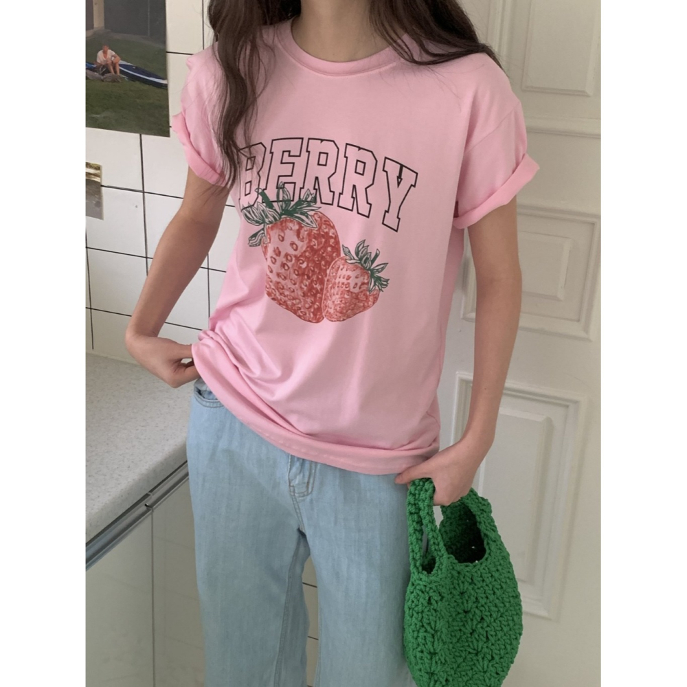 韓國女裝 Obe 可愛草莓少女T恤-細節圖7
