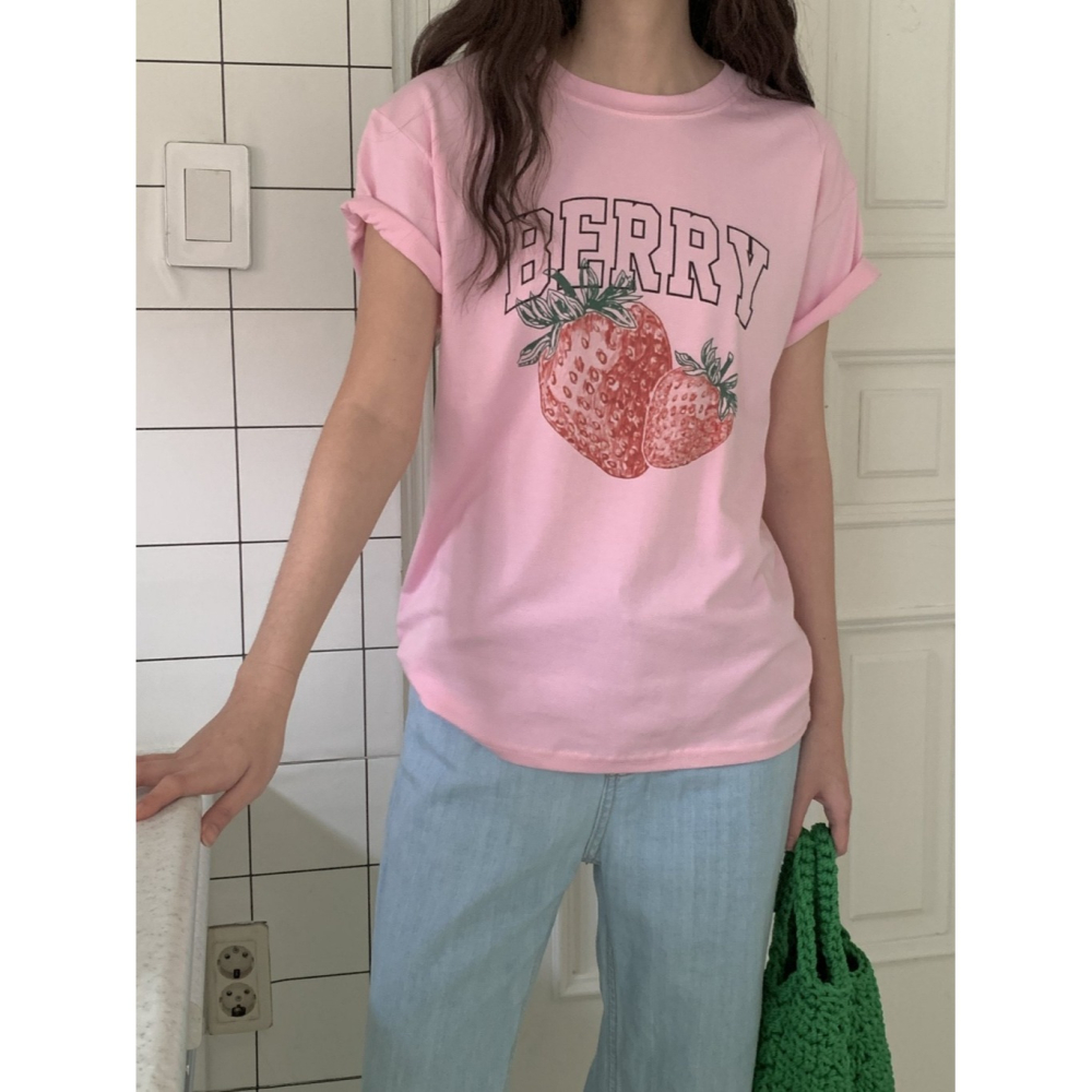韓國女裝 Obe 可愛草莓少女T恤-細節圖8