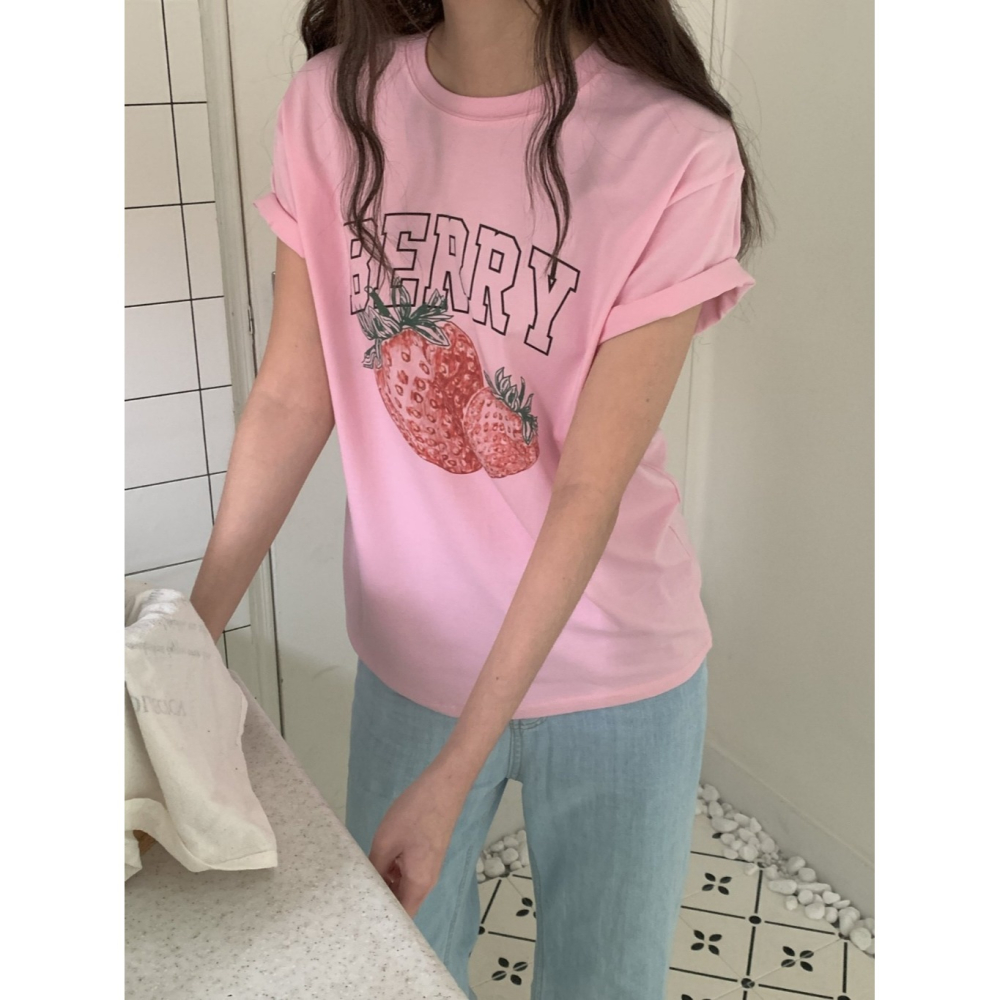 韓國女裝 Obe 可愛草莓少女T恤-細節圖9