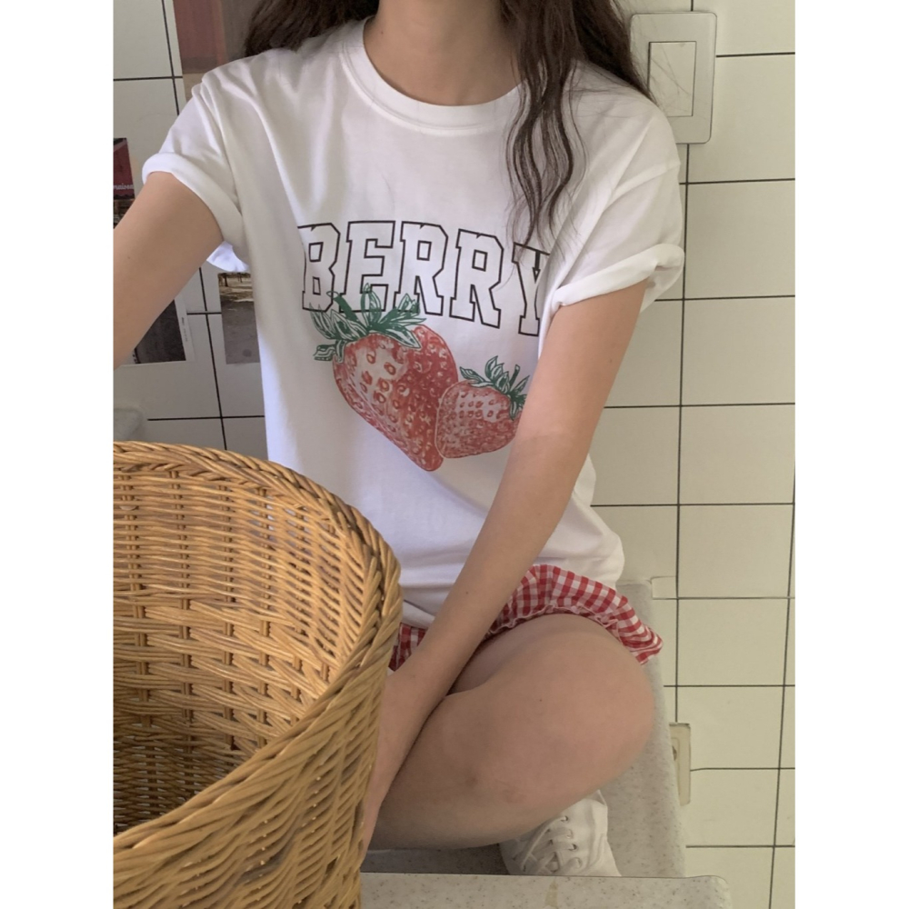 韓國女裝 Obe 可愛草莓少女T恤-細節圖10