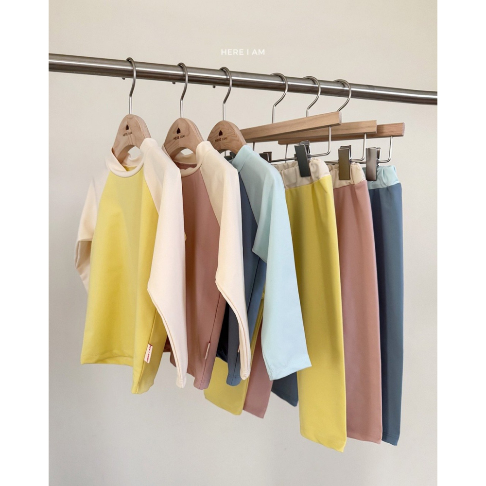 正韓童裝 here I am 拼接色泳衣套裝 防紫外線長袖泳衣泳褲-細節圖2