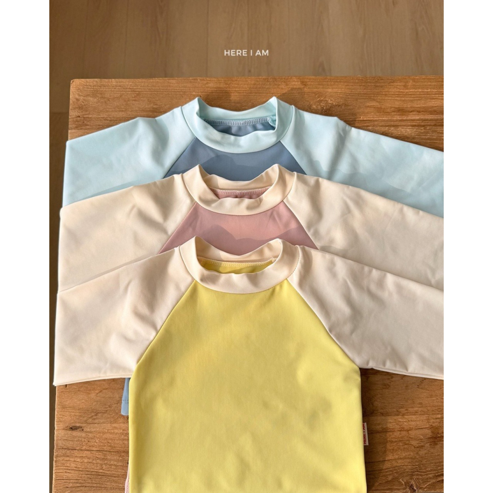 正韓童裝 here I am 拼接色泳衣套裝 防紫外線長袖泳衣泳褲-細節圖3