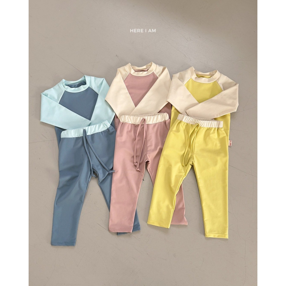 正韓童裝 here I am 拼接色泳衣套裝 防紫外線長袖泳衣泳褲-細節圖4